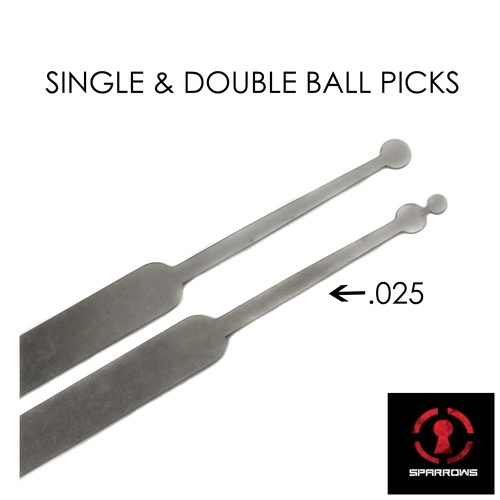 Sparrows Single and Double Ball Lock Picks with optional thermal-coated handle - standard .025 thickness.
